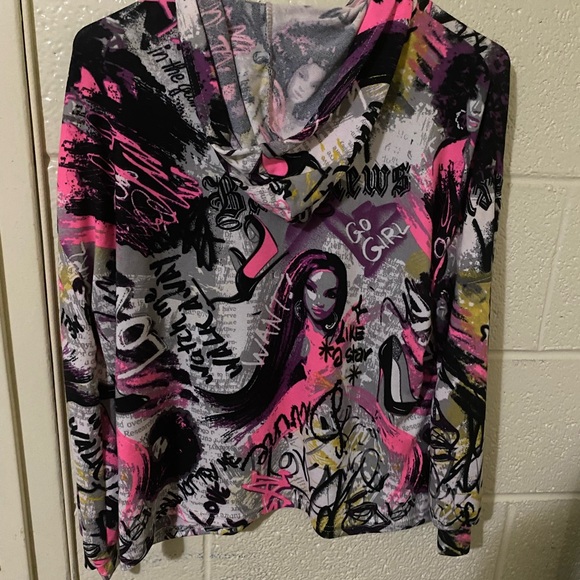 Vibrant Graffiti Women's Hoodie - Pink, Black, Gray - Picture 2 of 3